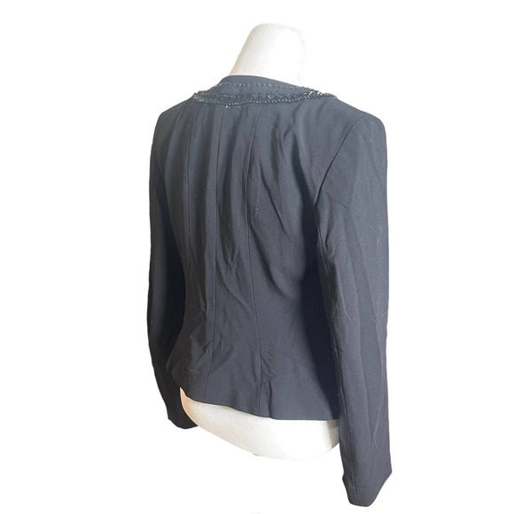 DKNY Embellished Black Lace Trim Wool Blend Blazer Jacket Women's Size 2 Event - Picture 8 of 16